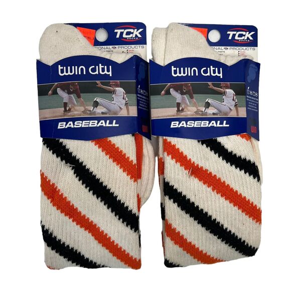 TCK Twin City Baseball Softball Ribbon Stirrup Tube Socks White Orange Black - Picture 1 of 8